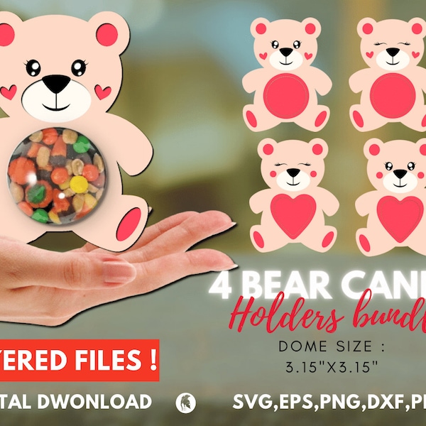 4 Cute Bear VALENTINE'S day candy holder, ornament gift SVG - DIGITAL download