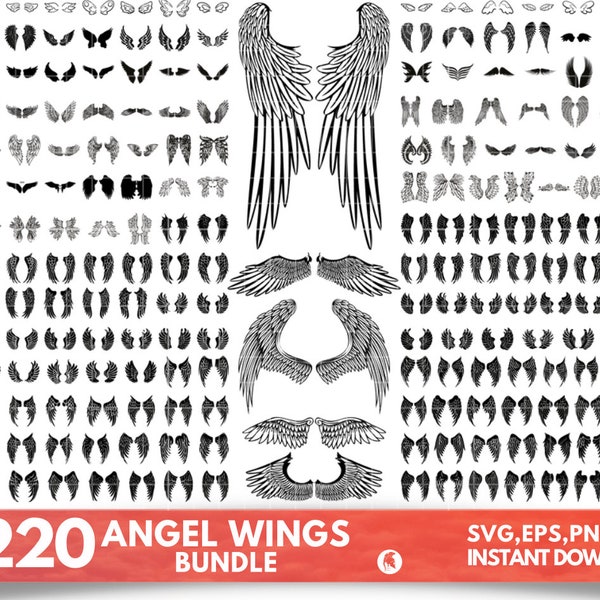 Angel Wings Svg Bundle, Angel Wings Clip Art, Wings Cut File For Silhouette, Angel Wings Bundle, Wings Svg Png Dxf,memorial svg ,rip svg
