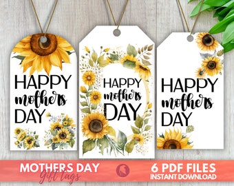 Etiquetas de regalo del día de la madre / 3 estilos / Girasol del día de la madre feliz / Etiquetas de mamá imprimibles / Descarga instantánea / Día de las madres imprimible