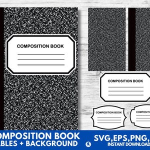 Composition Book Svg, Composition Book Cover, Notebook Template, Composition Book Pattern, Notebook Label Template, Teacher Gift Svg, Cricut