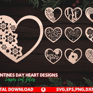 Hearts Valentines SVG, Heart Svg, Valentine Svg, Love Svg, Set de 9 coeur Svg, fichier cnc vectoriel, fichier déco découpé au laser