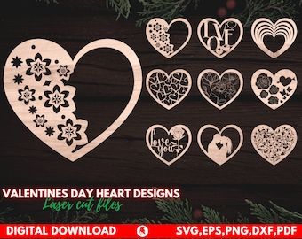 Hearts Valentines SVG, Heart Svg, Valentine Svg, Love Svg, Set de 9 coeur Svg, fichier cnc vectoriel, fichier déco découpé au laser