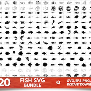 Pacote SVG de 220 peixes, SVG de peixes, vetor de peixes, Svg de peixes tropicais, silhueta de peixes, clipart de peixes, arquivos cortados de peixes para Cricut