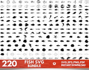 220 Fish SVG Bundle, Fish SVG, Fish Vector, Tropical Fish Svg, Fish Silhouette, Fish Clipart, Fish Cut Files For Cricut