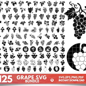 Grape SVG, Wine Svg Bundle, Fruit SVG, Vineyard Cut File, Wine SVG, Grape Cricut, Grape Vector, Grape Digital Download, Grape Silhouette,Png