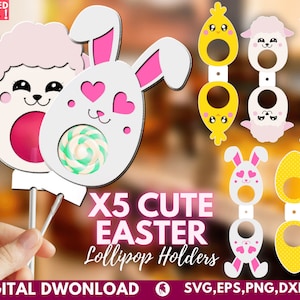 Easter Lollipop Holder SVG, Easter Lollipop Holder Cut File, Candy Holder Svg, Rabbit Egg Holder,Animals Candy Holder Svg, Kids Crafts File.