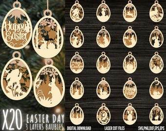 20 Easter Laser Cut Svg Bundle, Bunny Ornaments Svg,Easter Laser Cut svg files,Easter 3 Layers Ornament,Easter Hanger svg, dxf eps