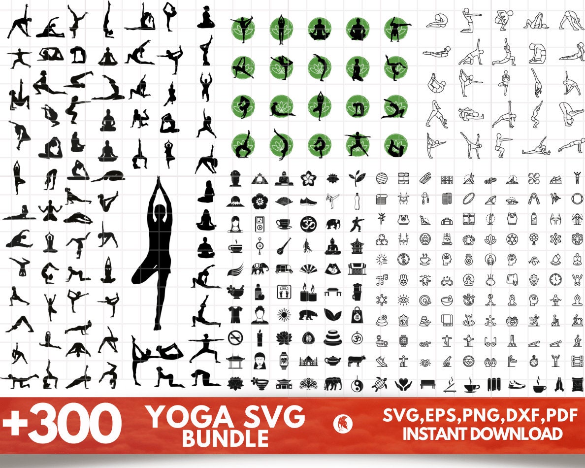 Vector Yoga Silhouette Clipart, Planner Stickers, Cute Yoga Poses
