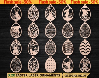 20 Ostern Laser geschnittenes svg Bundle, Hase Ornamente svg, Ostern Laser Cut svg-Dateien, Ostern Aufhänger svg, dxf eps