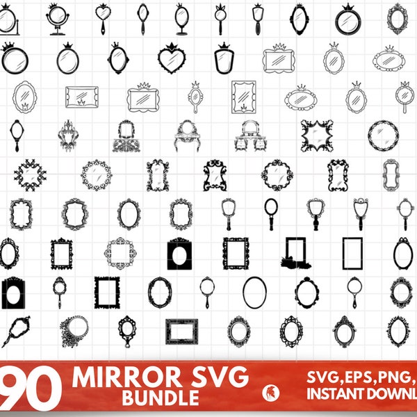 90 Mirror SVG Bundle, Mirror Frame svg, Mirror dxf, Framed Mirror svg,Mirror png,Mirror eps,Mirror vector,Mirror cut files,vintage Frame svg