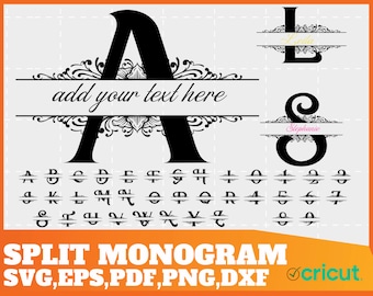 Split Monogram SVG, DXF, PNG, 26 Cut Files, Split Monogram Frame Alphabet, Cut File for Cricut, Silhouette