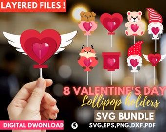 Valentine Lollipop Holder SVG, Valentines Day Lollipop Holder Cut File, Candy Holder Svg, Funny Valentine Candy Holder, Kids Crafts Cut File