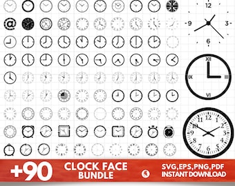 Clock Face SVG Bundle - Clock Face PNG - Clock Face Clipart - Clock Face SVG Cut Files for Cricut - Clock Numbers Svg - Clock Face Template