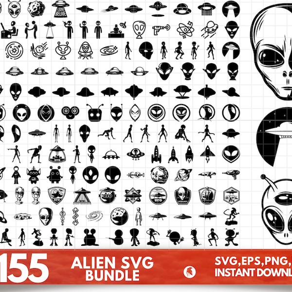 155 Alien SVG Bundle, Ufo svg, Aliens dxf, Ufo png, Ufo eps, Aliens vector, Ufo cut files, Alien ship svg, Ufo vector, Alien Believe svg
