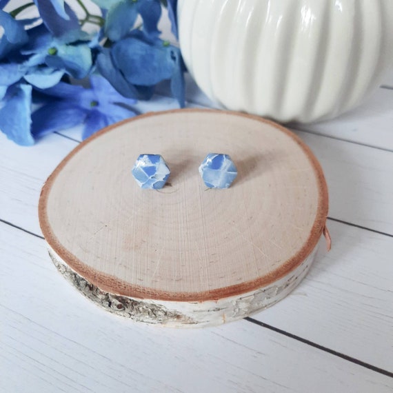 Blue and white stud earrings polymer clay
