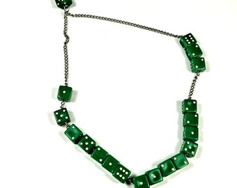 DICE Komboloi Green & White Vintage Rare Plastic Worry Beads (18)  60s 70s