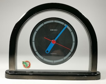 Seiko Quartz QZ222K Half Moon Desk Clock Vintage Retro Memphis Style Postmodern Task Clock