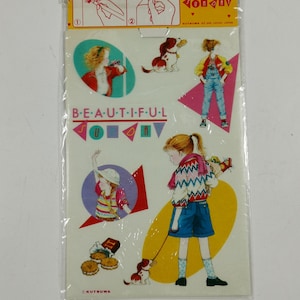 Lindos adesivos de transferência vintage Sunday Kutsuwa Japan 80s Girly Stickers