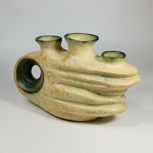 Space Age Art Pottery Ceramic Sculpture Vase with Holes Nikos Dazelidis 1960s Greek Vintage Hand Made Hand Painted