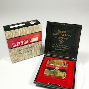 Vintage Collectible Lighter Electronic Hadson-Electra 2000 Butane Tobacco Tobacciana Cigarette Lighter w/Case