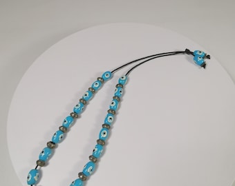 Greek Eye Komboloi – Greek Worry Beads with Silver Spacers | Handmade Mati Amulet for Protection