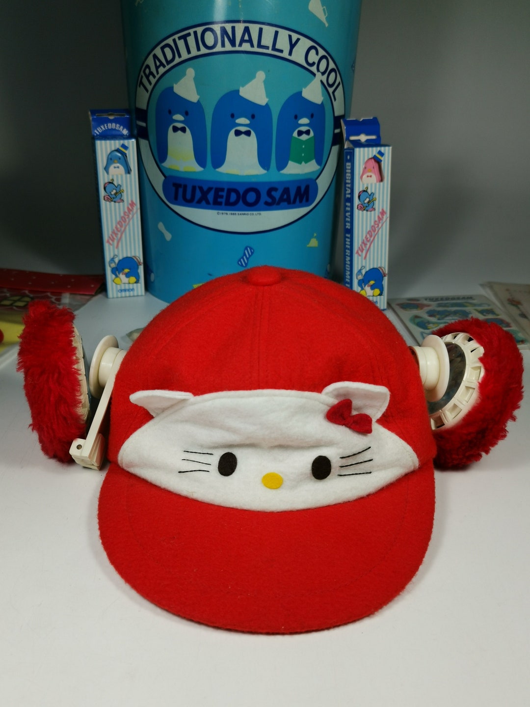 Hello Kitty Vintage Red Hat With Earmuffs From Sanrio 1976 Made in