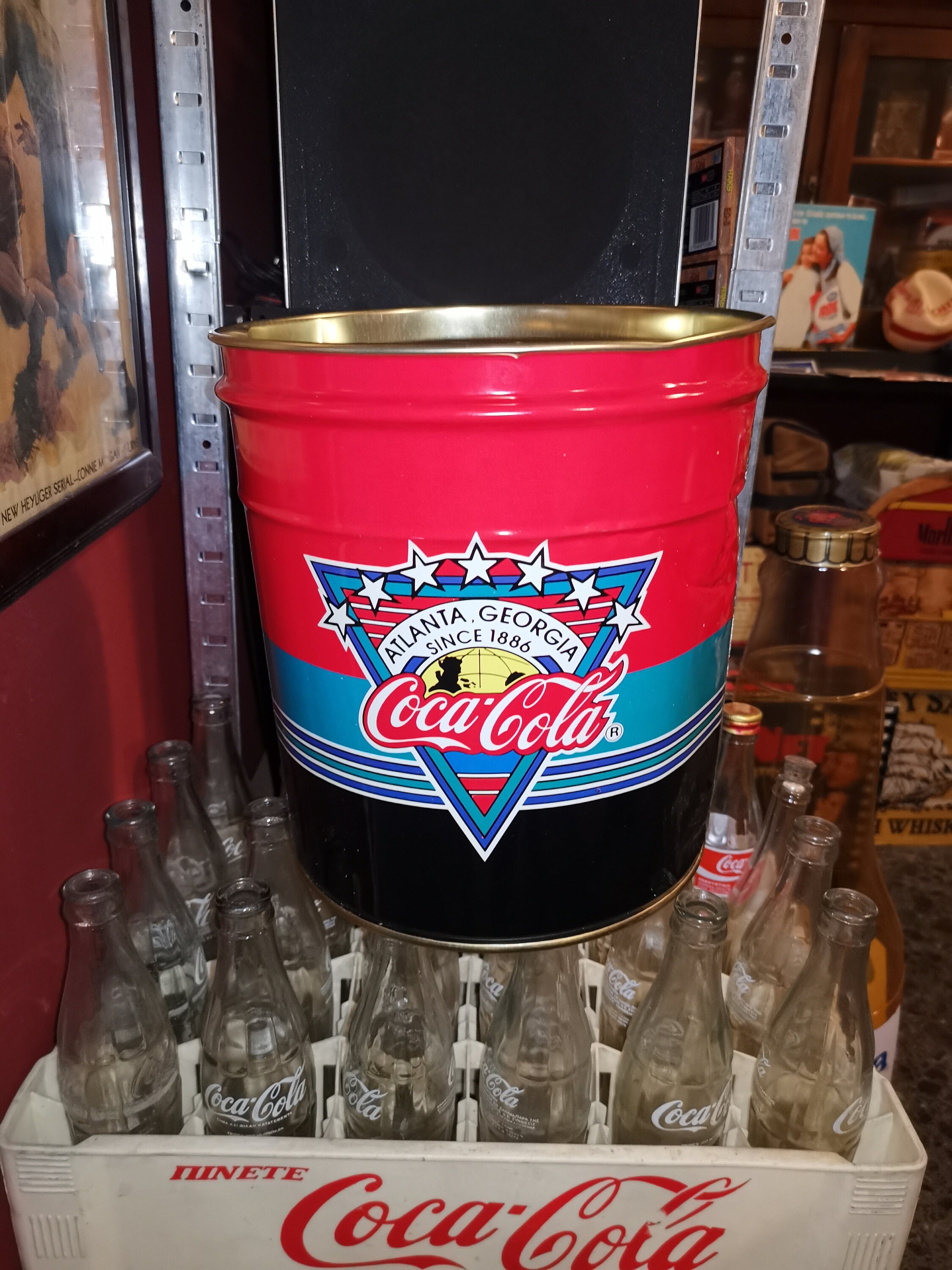 Coca Cola Atlanta Georgia Vintage Metal Trash Can 90s Michel Oks