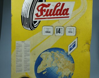 Vintage Werbung Pappkalender Schild von Tiers Fulda