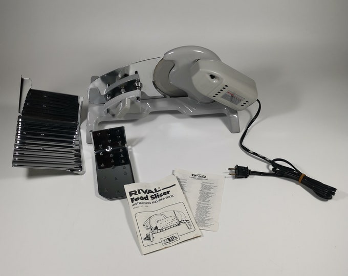 Vintage Chrome Plated & Gray Rival Electric Food Slicer 110W Model 1101
