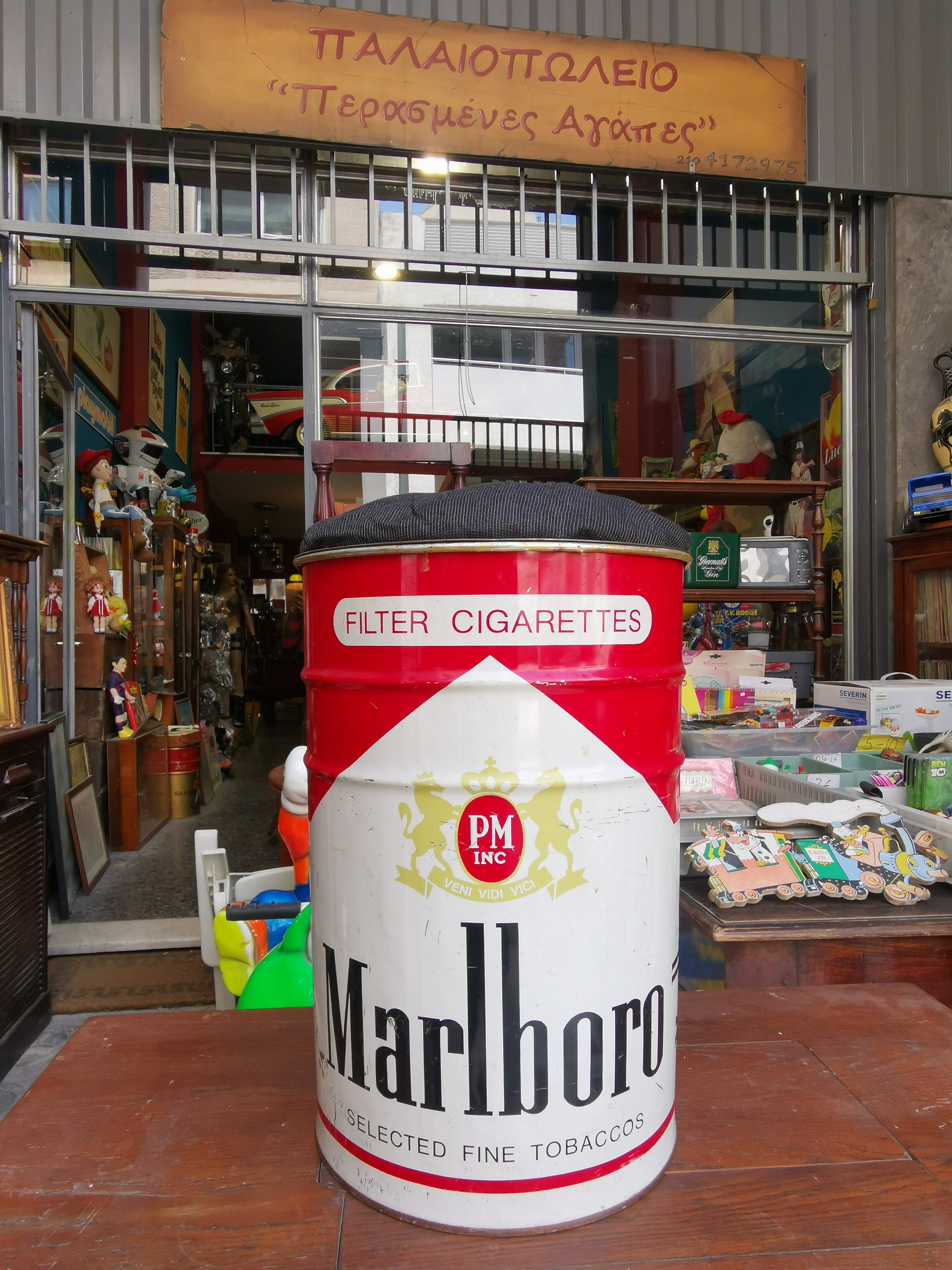 Marlboro Cigarettes Advertising Red Trash Can Toy  Storage,table,stool,container Vintage 90s