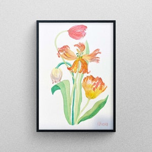 Tulpen Blumen Illustration. ORIGINAL Aquarell Kunst.  13x19 cm