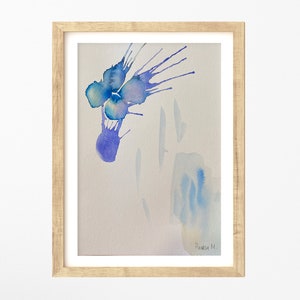 abstract illustration Blue. ORIGINAL watercolor art. 14.8x21 cm