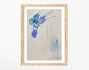 abstract illustration Blue. ORIGINAL watercolor art. 14.8x21 cm