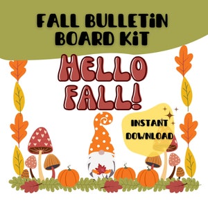 FALL BULLETIN board and DOOR Kit. Retro mushrooms and gnomes.