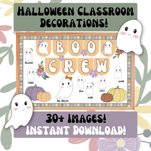 Halloween Bulletin Board and Door Kit, Cute Ghosts, Easy Printable Classroom Decorations