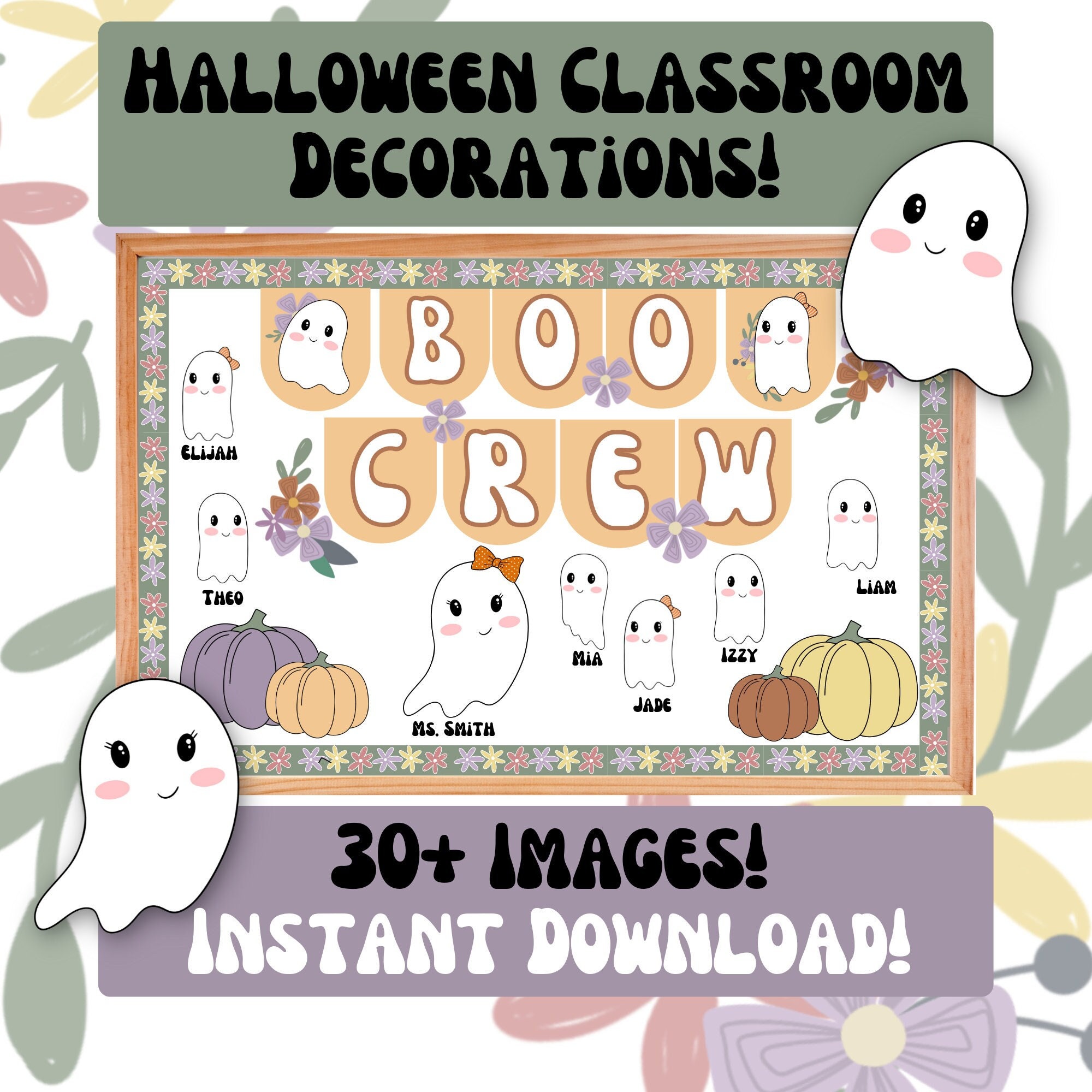 Halloween Bulletin Board Kit, Cute Ghosts, Easy Printable Classroom ...