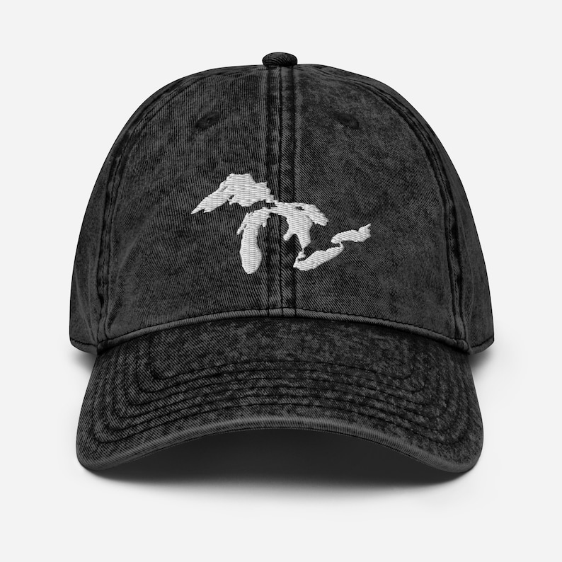Just the Lakes - Great Lakes Vintage Cotton Twill Cap/ Great Lakes Distressed Hat/ Great Lakes Vintage Hat/ Michigan Hat, Embroidered