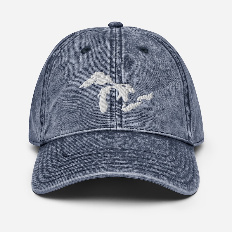Just the Lakes - Great Lakes Vintage Cotton Twill Cap/ Great Lakes Distressed Hat/ Great Lakes Vintage Hat/ Michigan Hat, Embroidered
