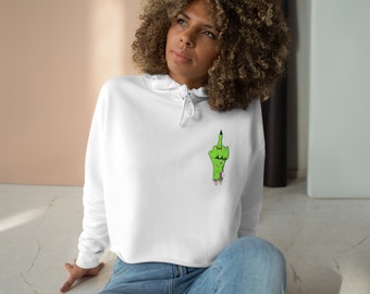 Groene zombie middelvinger crop hoodie