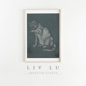 Vintage Cat Sketch Print  | Antique Prints | Light Academia Aesthetic | Cottage Aesthetic | PRINTABLE INSTANT DOWNLOAD