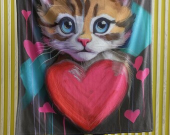 Cobertor de pelúcia de veludo aconchegante, gatinho fofo, ideias e presentes para o dia dos namorados