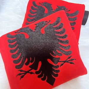 Red hoodie with black eagle