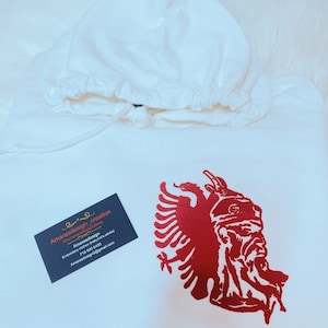 Albania hoodie with Skenderbej, Albania traditional stuff. Embroidery design. Daddy gift. Family gift. Thread artwork. Albania ideas
