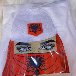 Embroidery Albania girl with flag