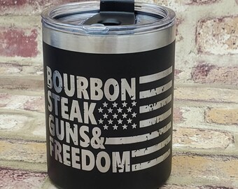 Vaso grabado con láser de la libertad con forma de pistola para bistec de bourbon, regalo para el hombre del sendero de bourbon a la antigua usanza