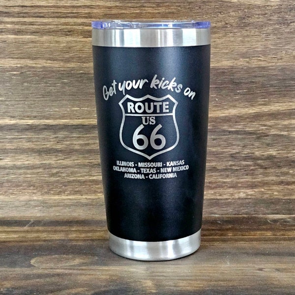 Route 66 Get Your Kicks Laser Engraved Tumber Mother Road Roap Trip America's Highway