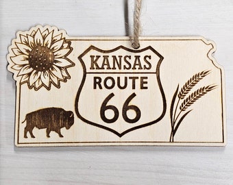 Kansas Mother Road Route 66 Ornament Laser Engraved and Cut