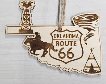 Adorno de la Ruta 66 de Oklahoma grabado y cortado con láser