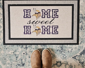 Felpudo de Minnesota Vikings de alta resistencia, que no se pela ni ensucia, de goma, antideslizante, 18 x 30