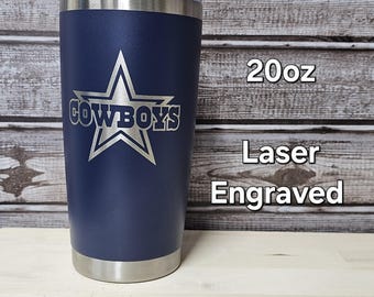 Vaso térmico con grabado láser de los Dallas Cowboys, 12 oz de vino, 20 oz de tamaño normal y 30 oz de tamaño grande